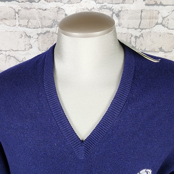 Vintage Scott & Charters of Hawick Lambswool  Vneck Pullover Sweater Navy - Picture 4 of 13